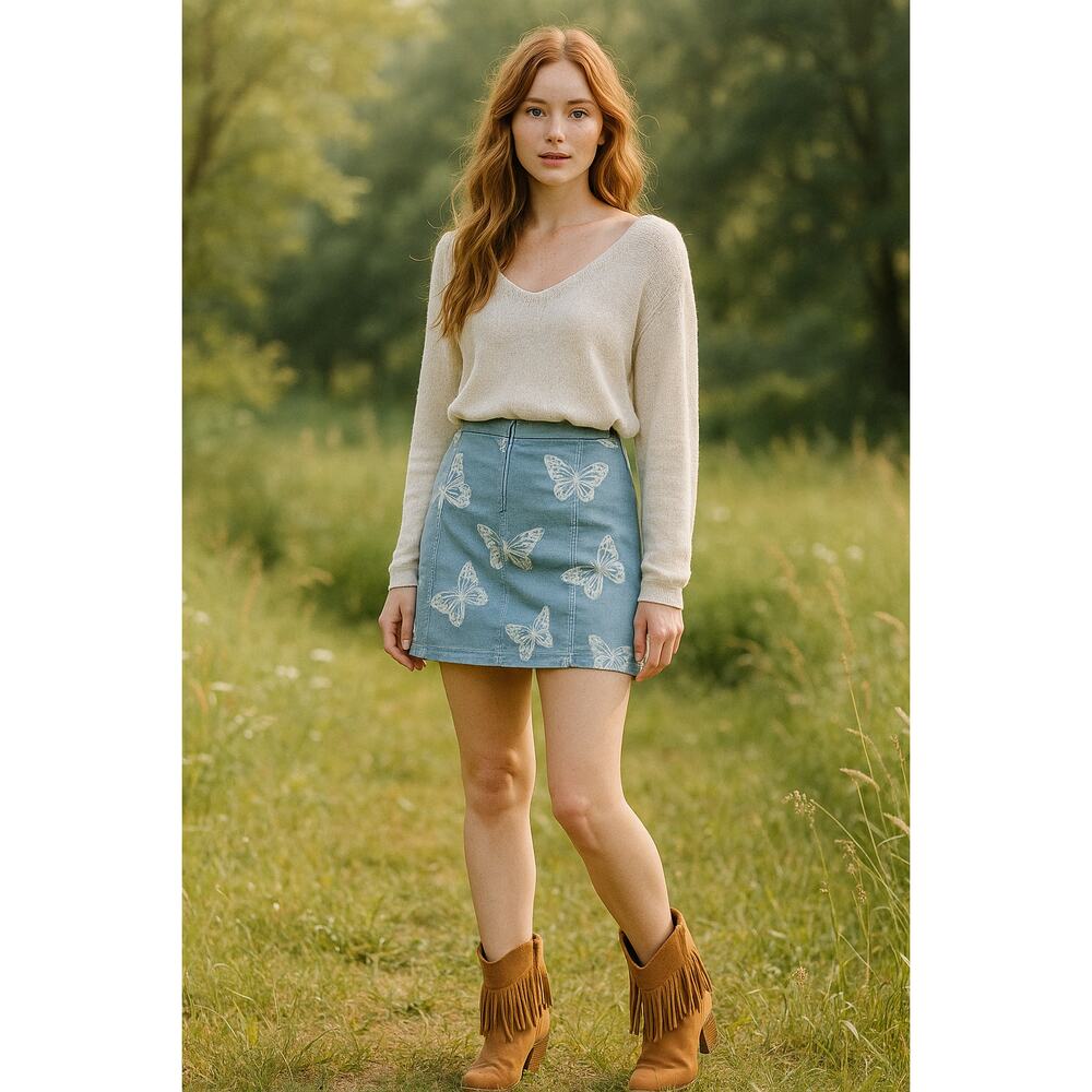 NWT Tinseltown Butterfly Denim Mini Skirt Y2K Coquette Fairycore Festival‎ Large